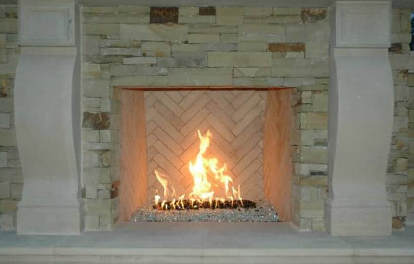 Burning Glass In Stone Fireplace