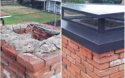 Before and After Chimney Cap Installation on red brick
