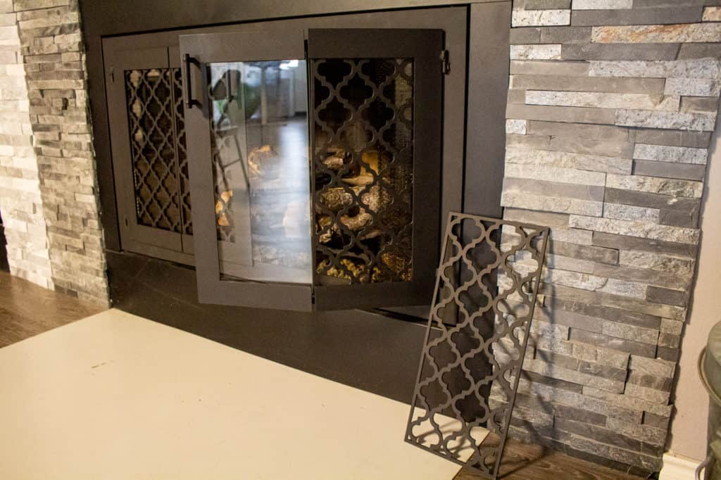 custom glass steel fireplace doors arabesque
