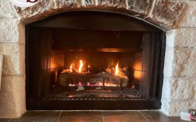 Fireplace burning wood after a professional Chimney Service. Chimney Sweep Near Me Wood Burning Fireplace