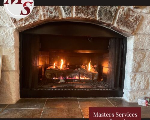Fireplace burning wood after a professional Chimney Service. Chimney Sweep Near Me Wood Burning Fireplace
