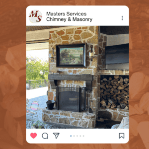 Completing a chimney inspection on this outdoor wood burning fireplace by Masters Services
