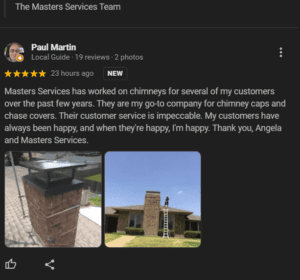 Chimney Sweep Dallas Google Review for Masters Services