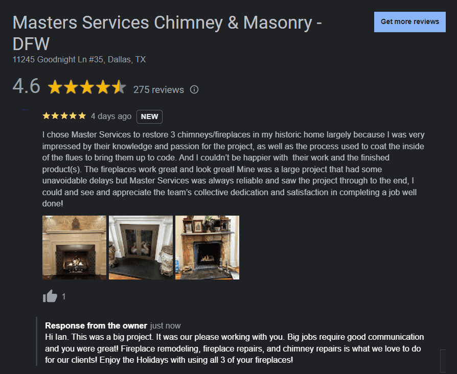 Masters Services 5 Star Google Review