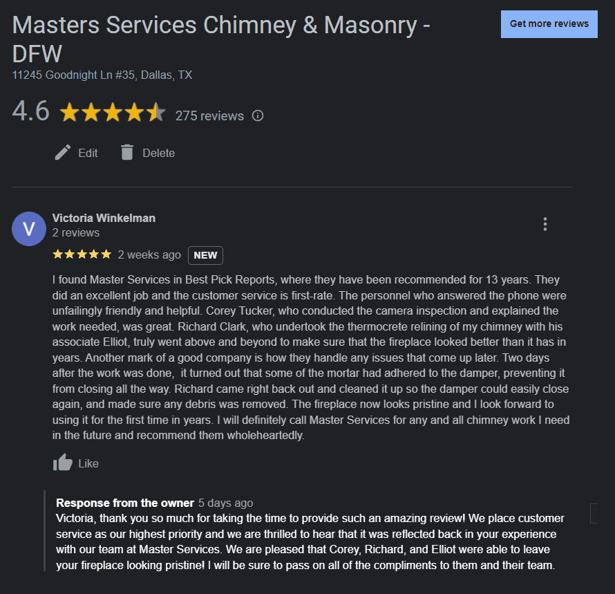 Masters Services Google Review