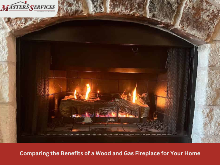 Wood and gas fireplace comparison with Masters Services Chimney & Masonry expertise.