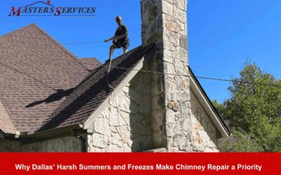 Masters Services Chimney & Masonry technician performing chimney repair on a residential home.